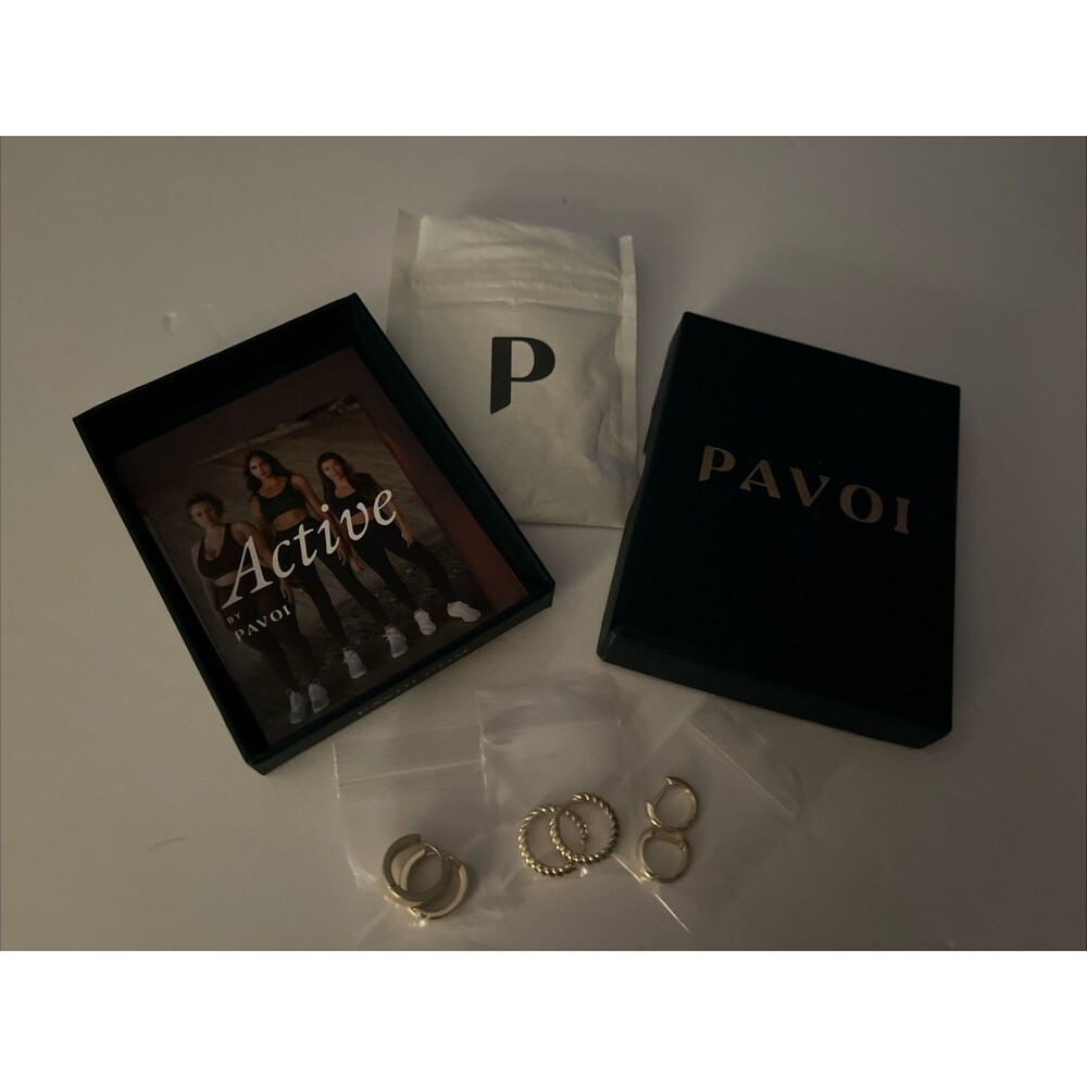 3 Pair! Pavoi 18K Gold Plated .925 Sterling Silver Hoop Earrings NIB Athletic